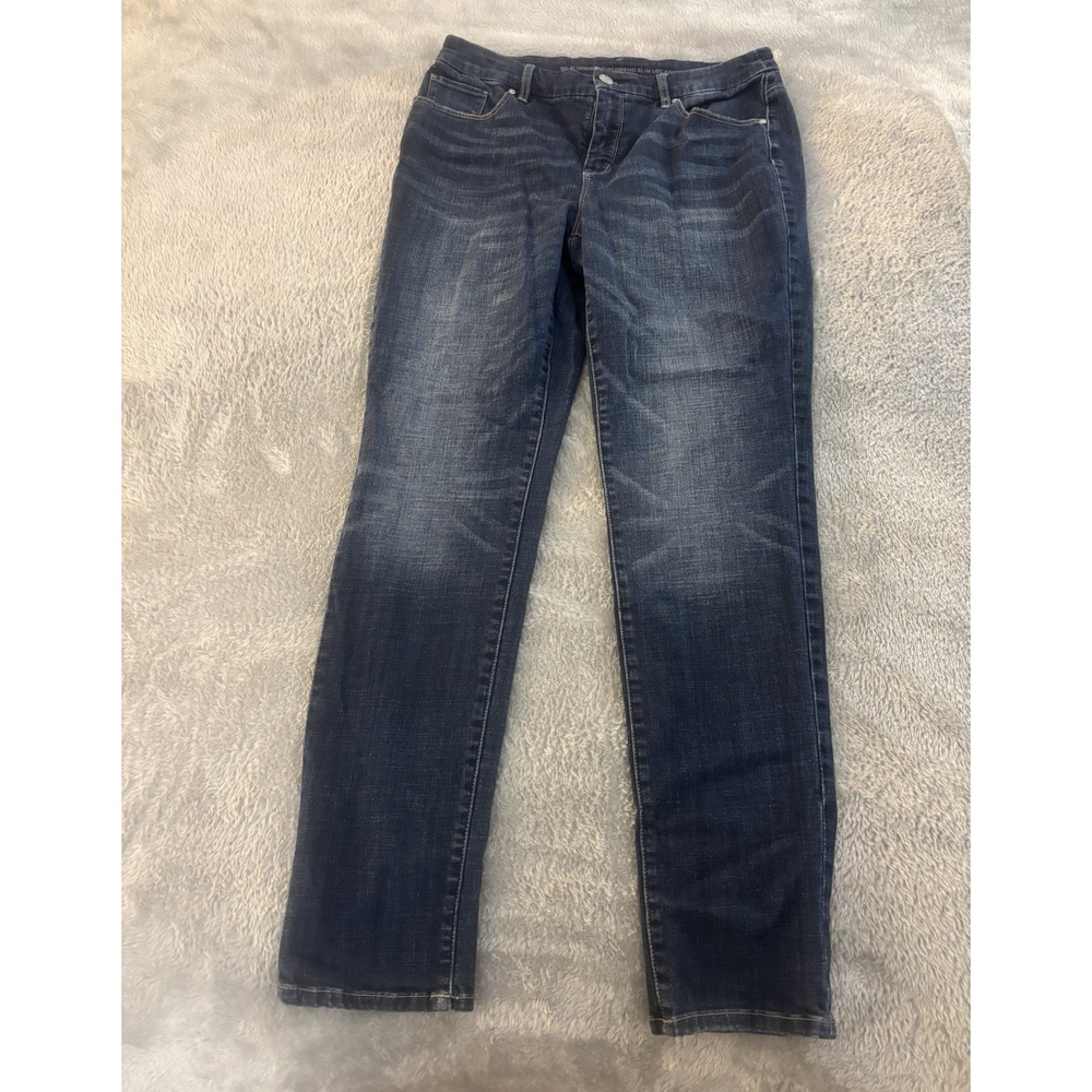 Chico's So Slimming Girlfriend Slim Leg Ankle Jeans Blue‎ Size 1R/8 Distressed
